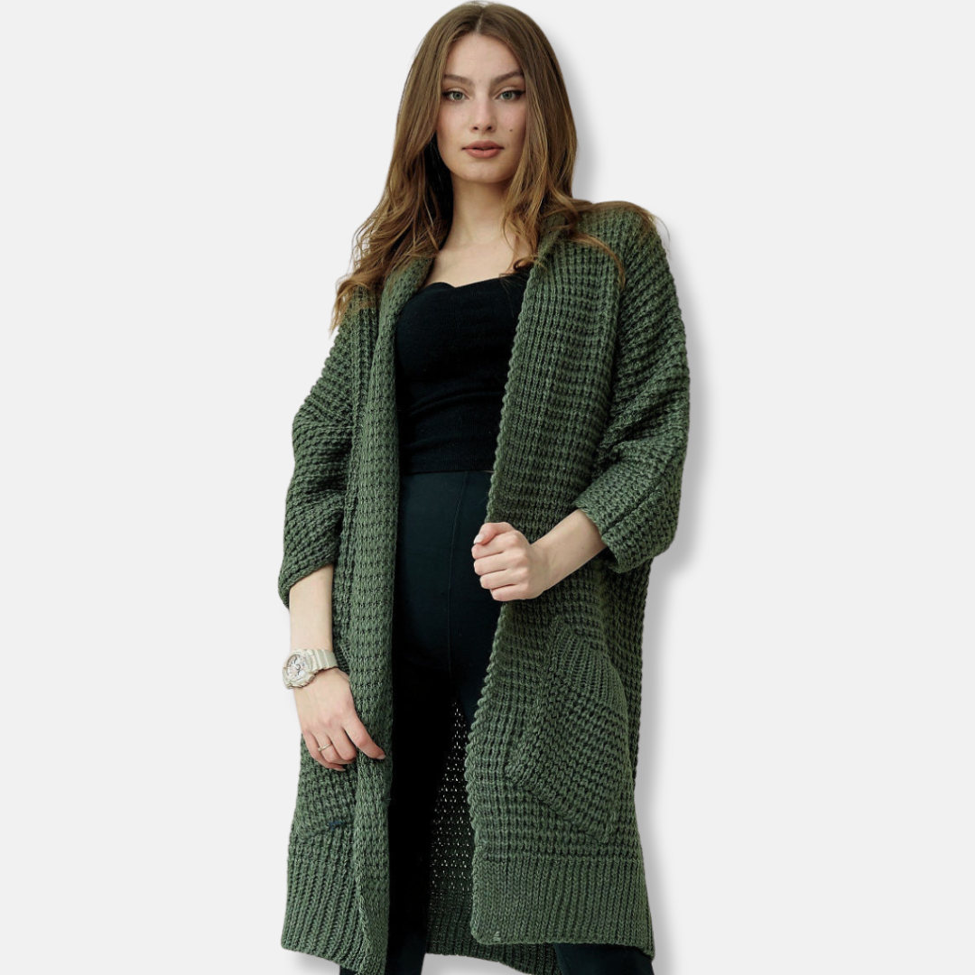 Manteau En Maille Pour Femme Oversize En Mélange De Laine Avec Ouverture Devant Et Poches Plaquées