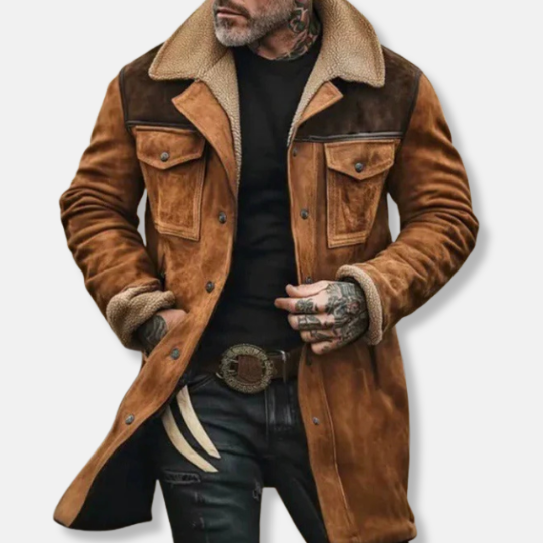 Manteau Trench Pour Homme Avec Tissu Effet Daim Et Col En Shearling, Coupe Décontractée, Fermeture Par Boutons