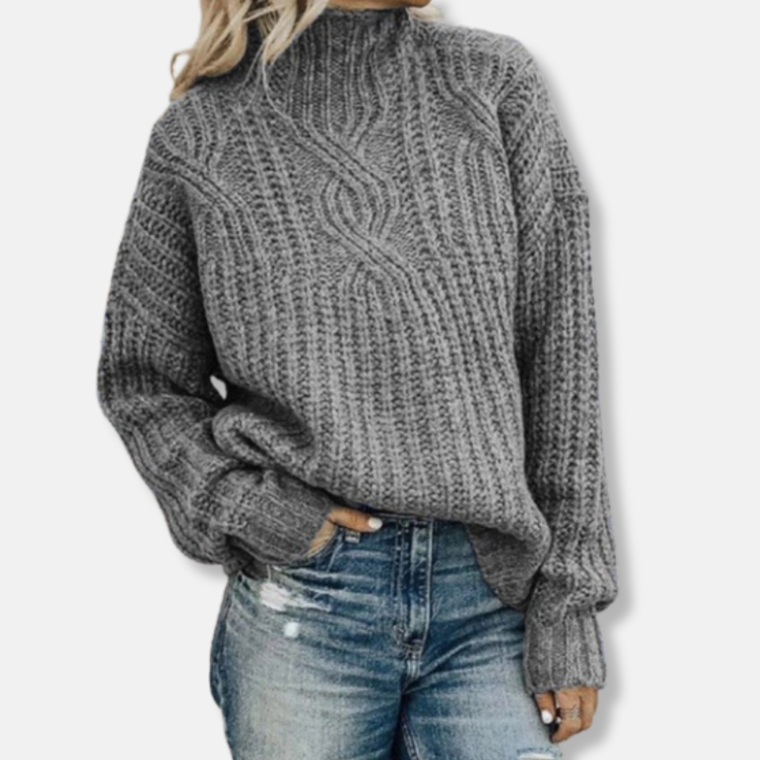 Pull Femme En Laine A Torsades Col Montant Décontracté Manches Longues Pour Un Style Chaud Et Chic