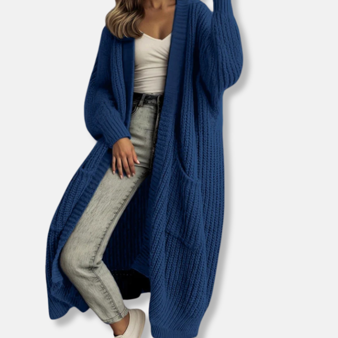 Amawinc Cardigan Femme Oversized À Maille Côtelée Longueur Maxi Ouvert Avec Poches