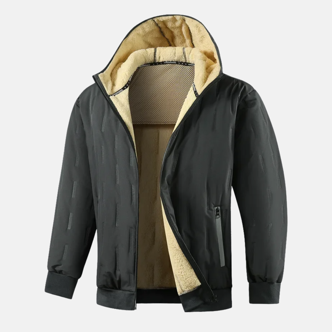 Manteau À Capuche Pour Homme Avec Doublure Pelucheuse Décontracté Poches Zippées Bordures Côtelées Hiver