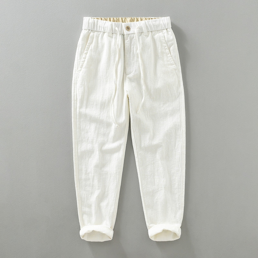 Pantalon Auden En Coton Ramie Respirant Avec Taille Elastique Et Lien De Serrage Décontracté