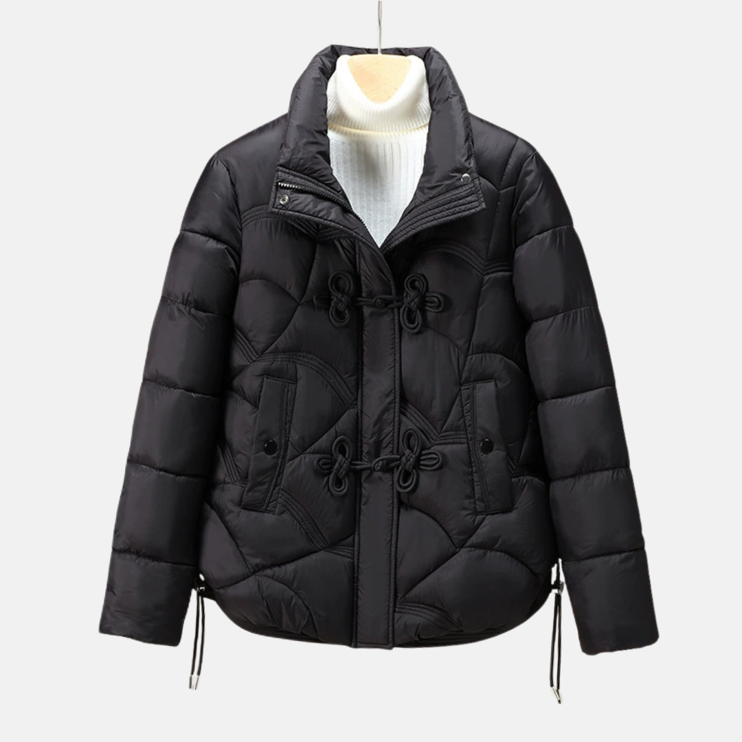 Doudoune Femme Puffer Motif Géométrique Matelassé Boutons Grenouille Ourlet Ajustable Nordisk-Flair