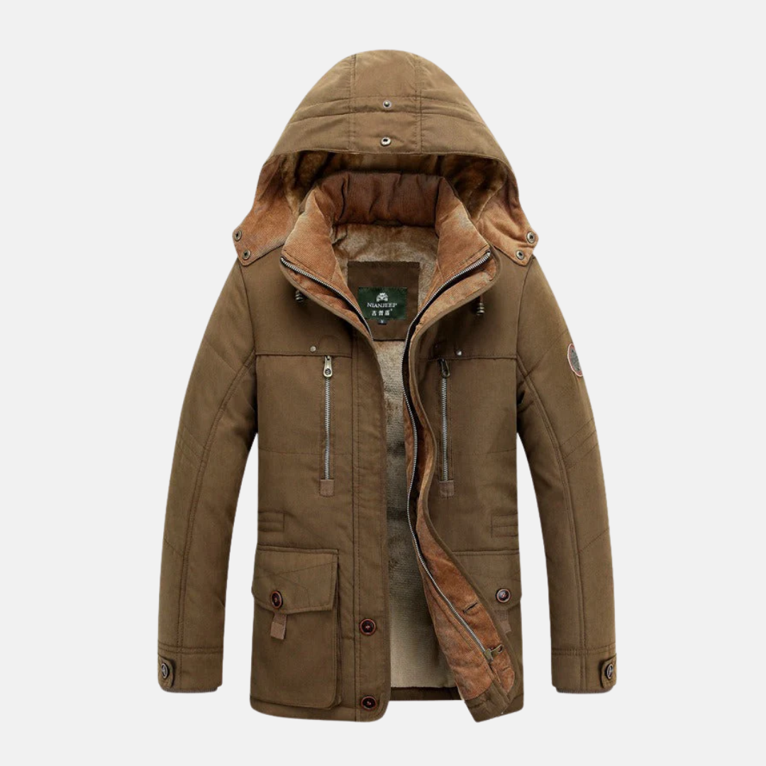 Veste Isolante Matelassée Mi Longue Pour Homme Capuche Avec Poches Multiples Marine Coupe Regular