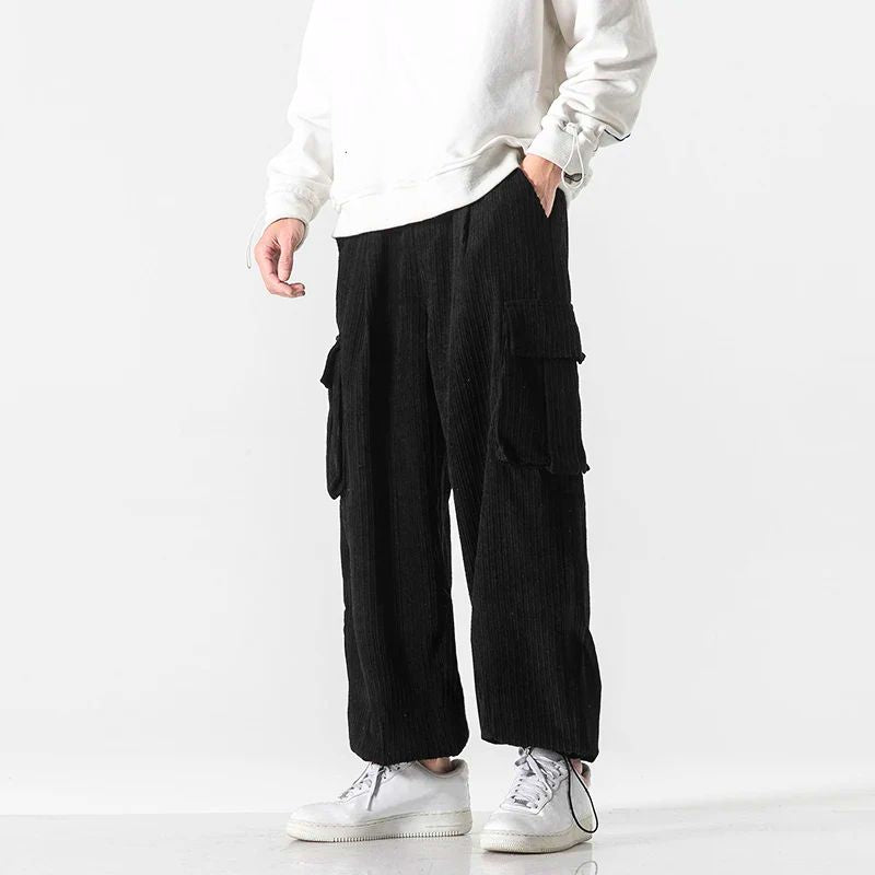 Pantalon Velours Côtelé Vels Avec Poches Utilitaires Surdimensionnées Et Taille Élastique Avec Cordon
