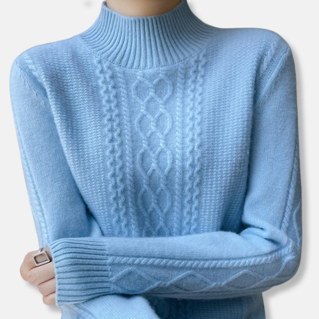 Pull Femme Maille Douce Col Montant Décontracté Motif Maille Torsadée Confortable Et Chic