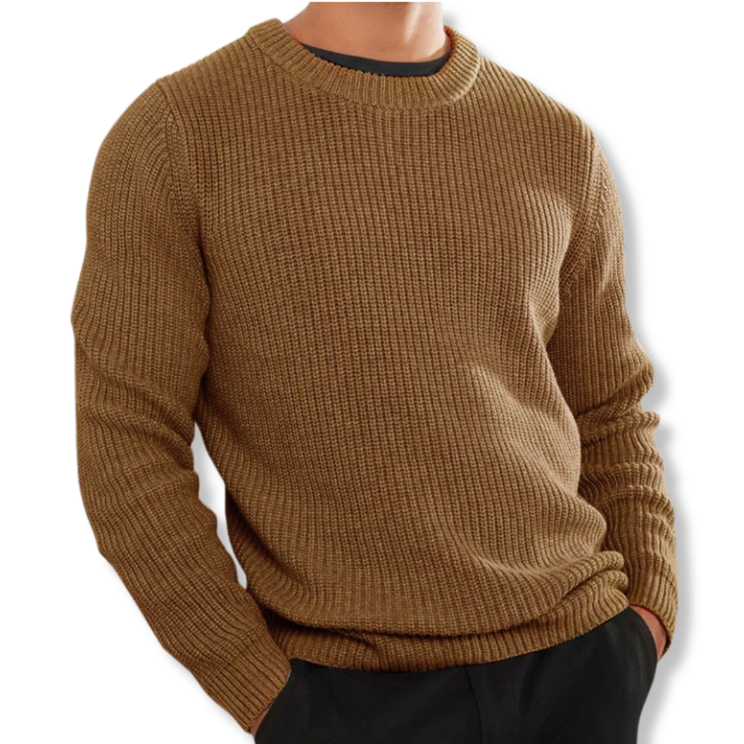 Pull Homme Coupe Décontractée En Maille Col Rond Manches Longues Chaud Pour Superposer Au Quotidien