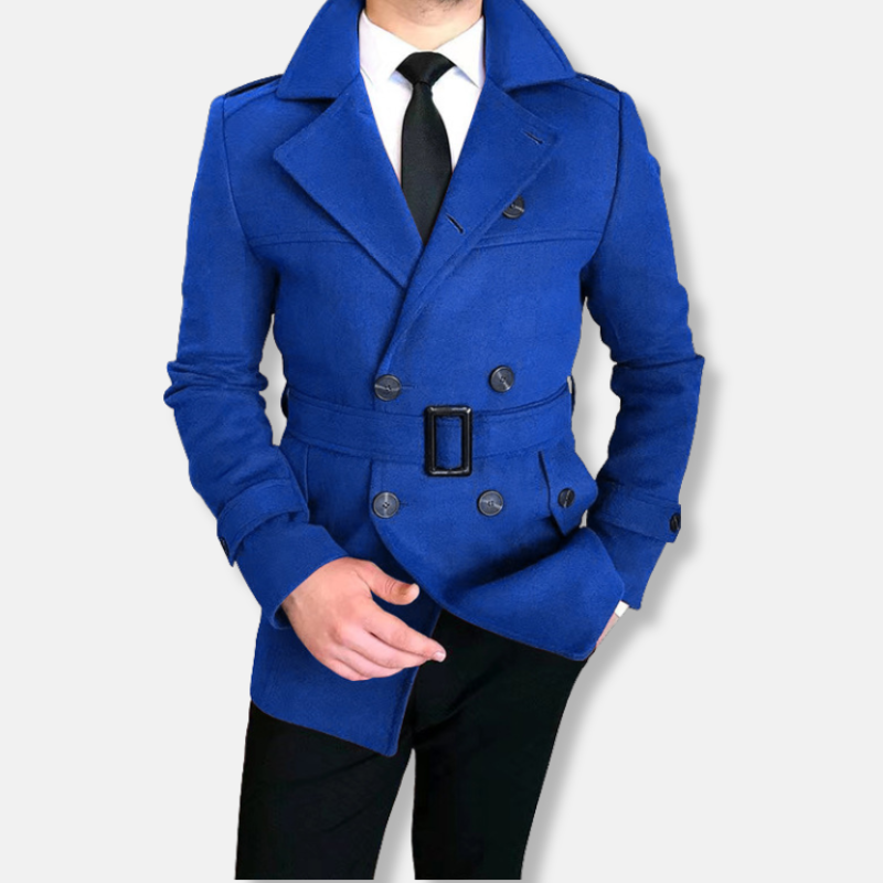 Veste Homme Court Nordisk Flair En Mélange De Laine À Double Boutonnage Avec Ceinture Bordeaux Coupe Ajustée