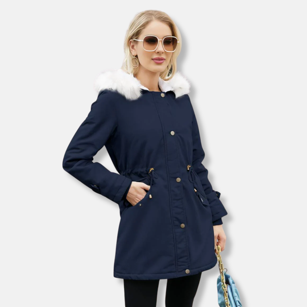 Parka Pour Femme Extérieur Lisse Avec Coupe Décontractée Longueur Mi Cuisses Bordure En Fausse Fourrure Amovible