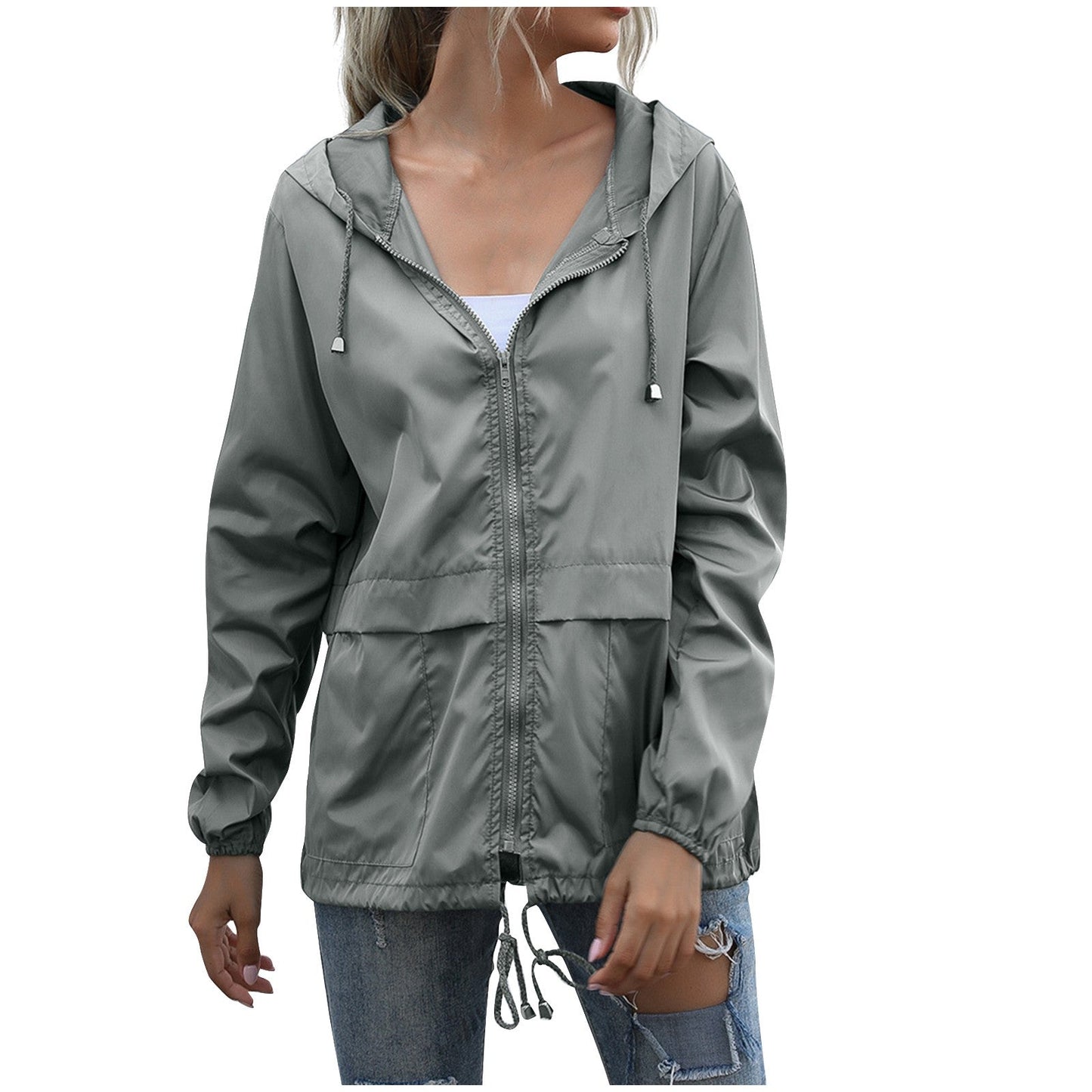 Nicole Veste Coupe Vent Décontractée À Capuche Pour Femme Fermeture Éclair Polyvalente