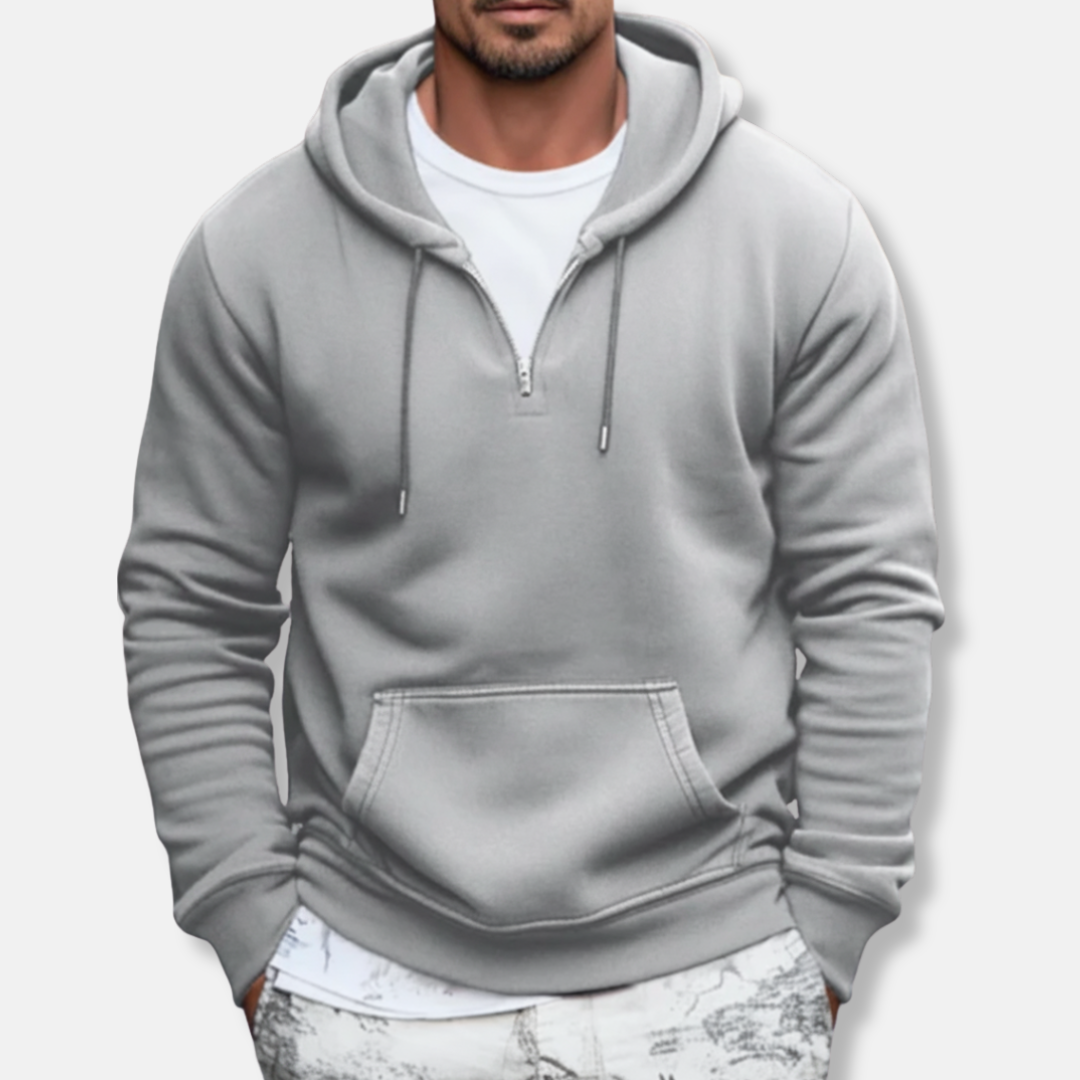 Pull À Capuche Homme Nordisk Flair Décontracté Zip Quart En Mélange Coton Avec Poche Kangourou