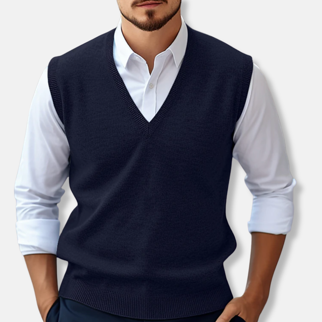 Gilet Sans Manches Col V Côtelé Pour Homme 100 Pour Cent Coton Tricot Pour La Superposition