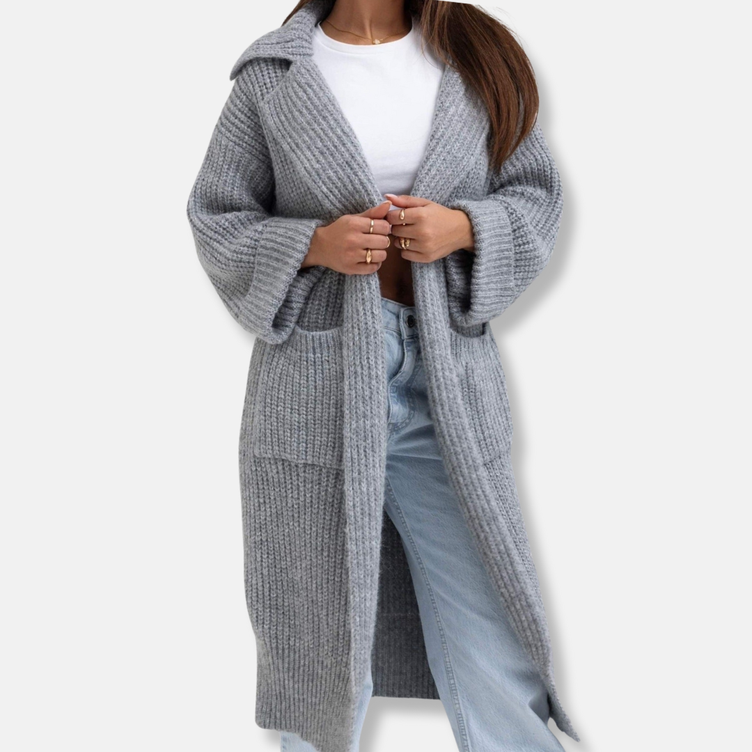 Manteau Long En Maille Pour Femmes Mélange De Laine Coupe Oversized Capuche Texture Côtelée