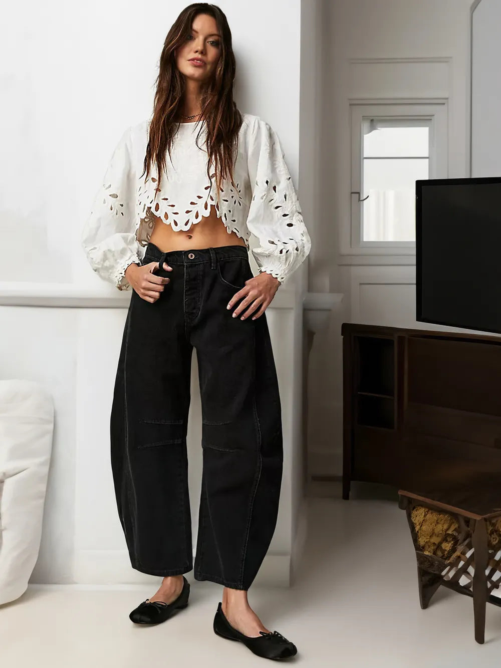 Pantalon Jeans Femme Coupe Large Denim Olivia Confort Quotidien Look Décontracté Et Chic