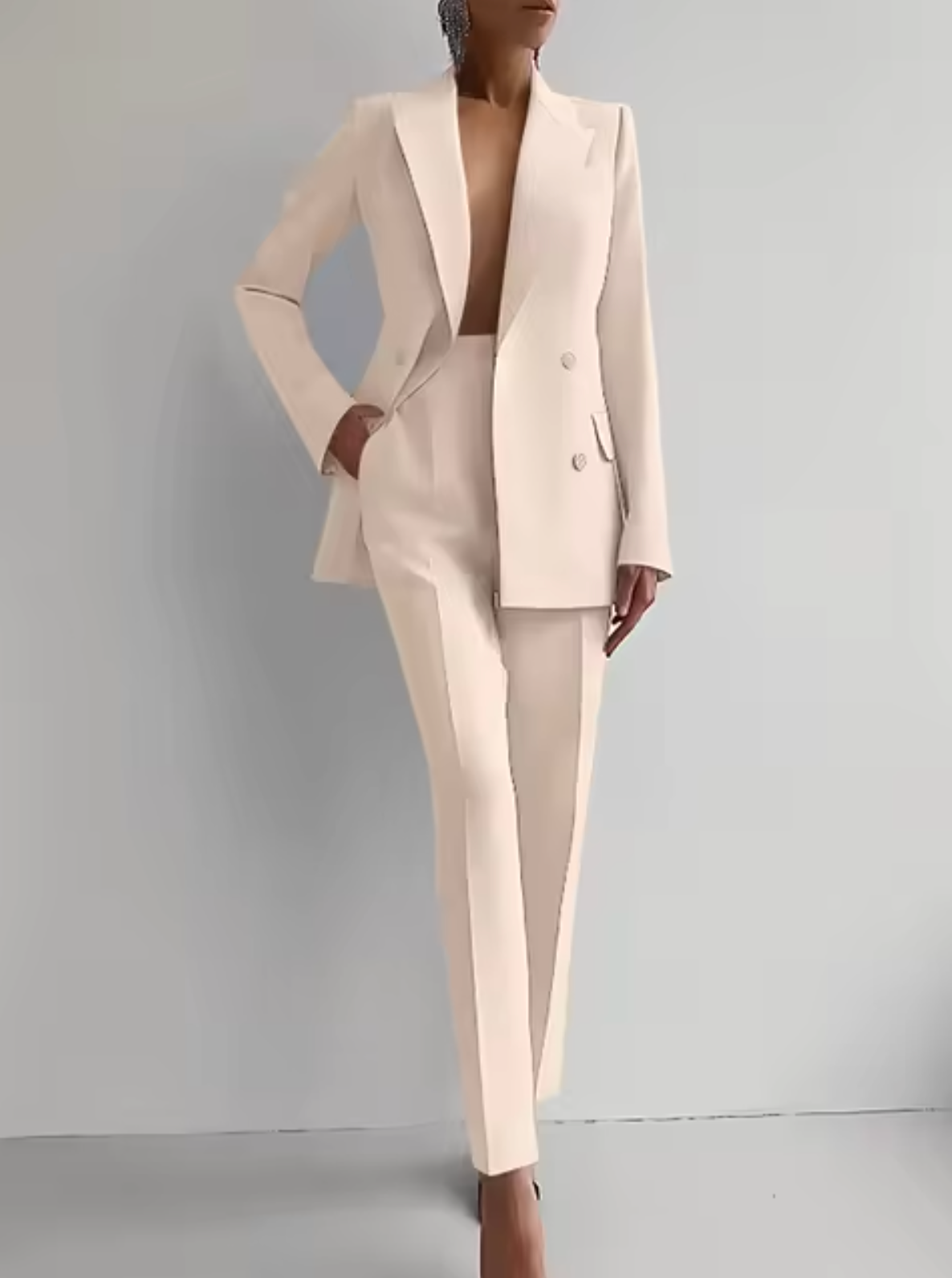 Tailleur Femme Veste Blazer Double Boutonnage Et Pantalon Taille Haute Pour Professionnelles
