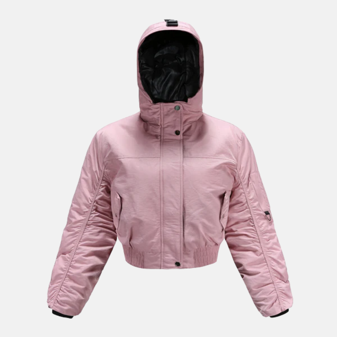 Manteau Puffer Court Pour Femmes Capuche Poignets Côtelés Poche Sur Manche Modèle Cropped Nordisk Flair
