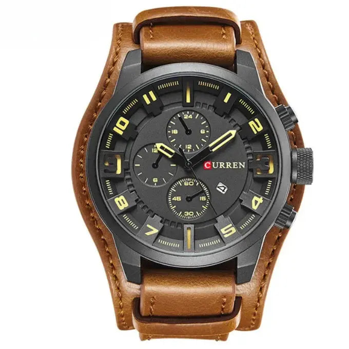 Montre Logan Classique En Cuir Avec Chronographe Et Calendrier Verre Résistant Aux Rayures