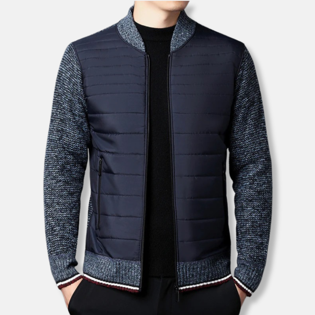 Veste Matelassée Homme Col Montant Côtelé Longueur Hanche Style Bomber Pour Tenue Décontractée Chic