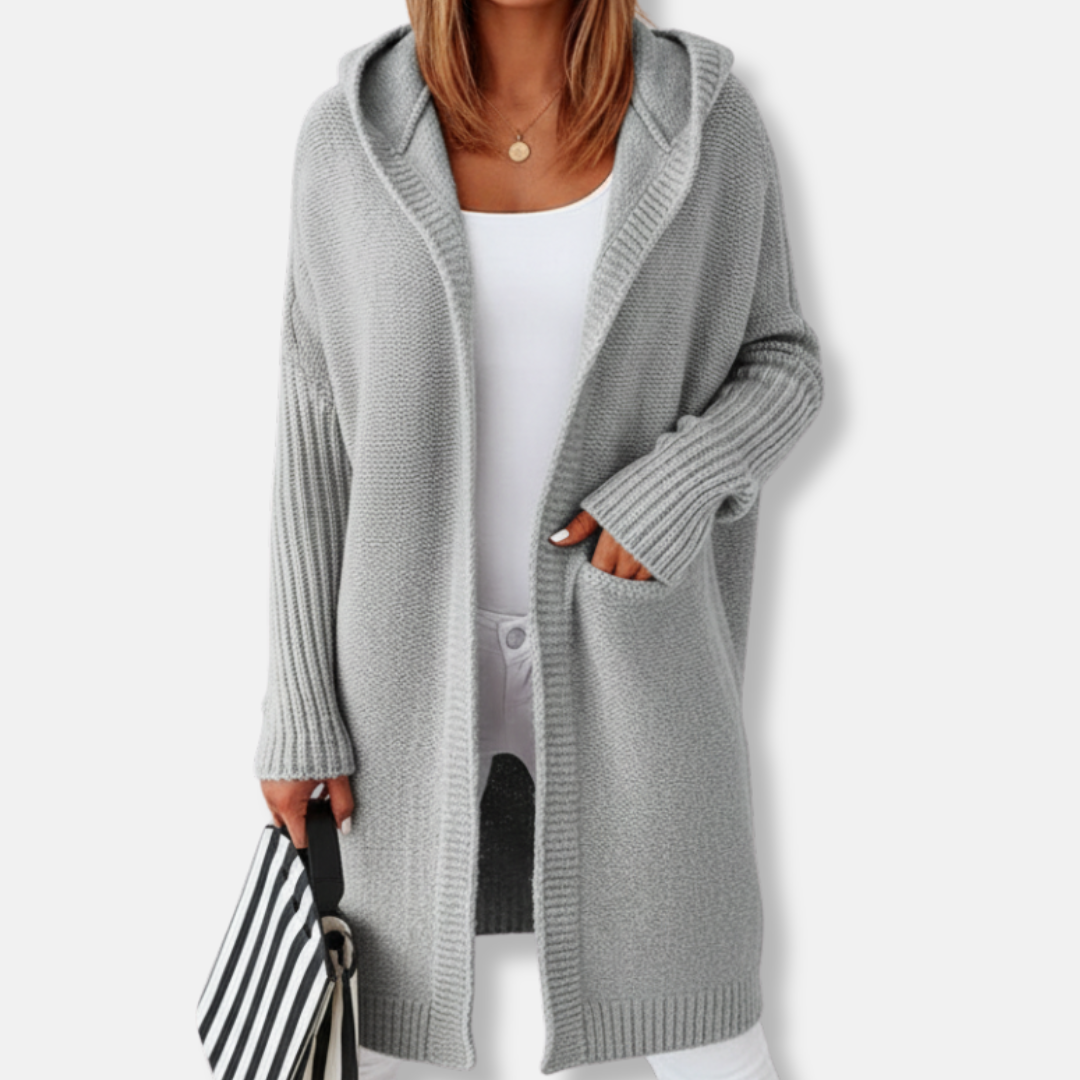Cardigan À Capuche Femme Oversize Décontracté En Maille Mélange Laine Longueur Genou Nordisk Flair