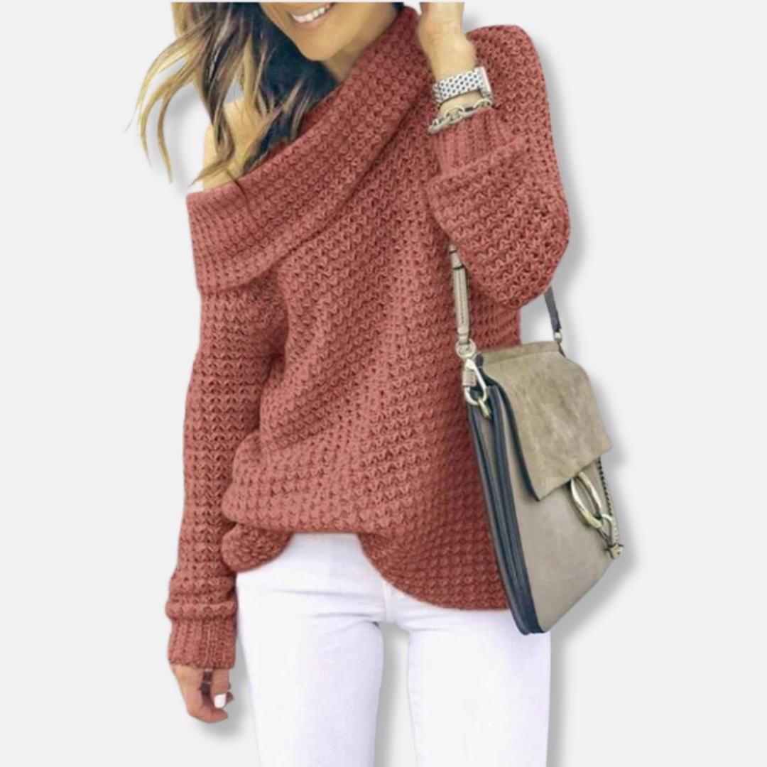Pull Femme En Maille Ample Avec Col Décolleté Drapé Et Épaules Dévoilées Pour Un Style Sophistiqué Et Décontracté