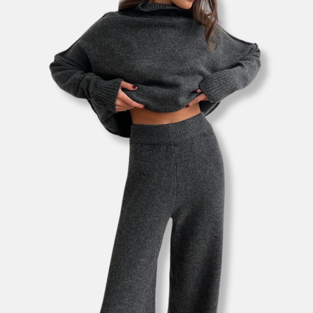 Ensemble Deux Pièces Femme Tricot Épais Col Roulé Oversize Confort Élégance Durable Pour Le Quotidien