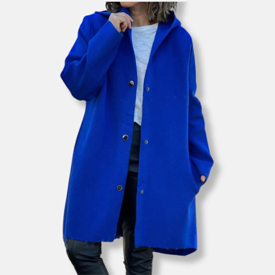 Manteau Femme En Laine Avec Capuche Et Fermeture À Boutons Pression Longueur Mi Cuisses