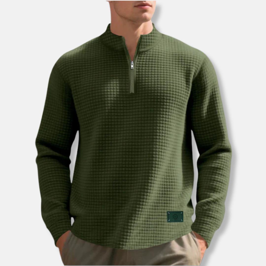 Pull Homme Maille Gaufrée Col Montant Demi Zip Coupe Regular Pour Temps Froid Amawinc