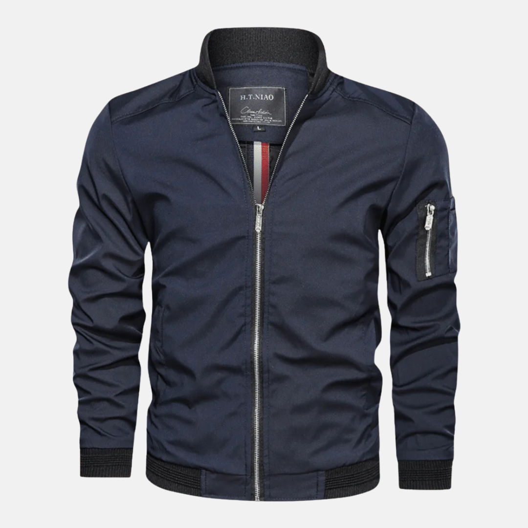 Veste Bomber Homme Coupe Régulière Résistante Au Vent Avec Bord Côtes Et Fermeture Éclair