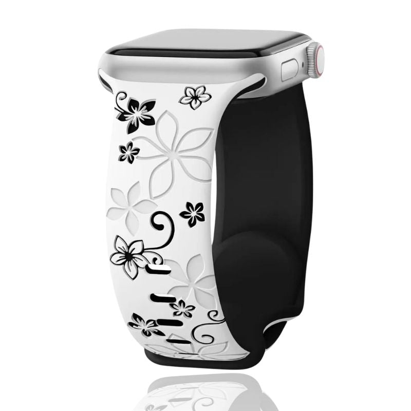 Bracelet Sleekit Pour Apple Watch Gravé De Fleurs En Silicone Doux Et Résistant À L'Eau Et À La Sueur