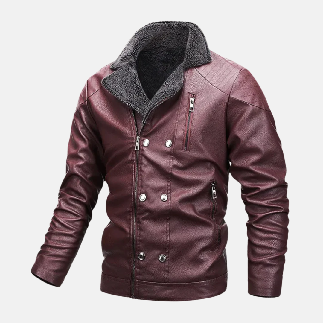Amawinc Veste Pour Homme En Faux Cuir Doublure Shearling Épaules Matelassées Zip Et Bouton Fermeture