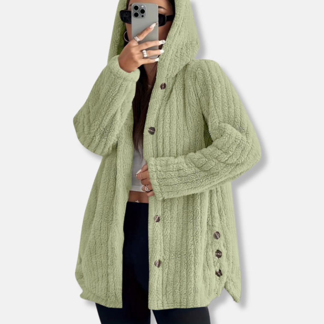 Manteau En Peluche Amawinc Pour Femme À Capuche Coupe Ample Bouton Devant Longueur Moyenne Texture Douce
