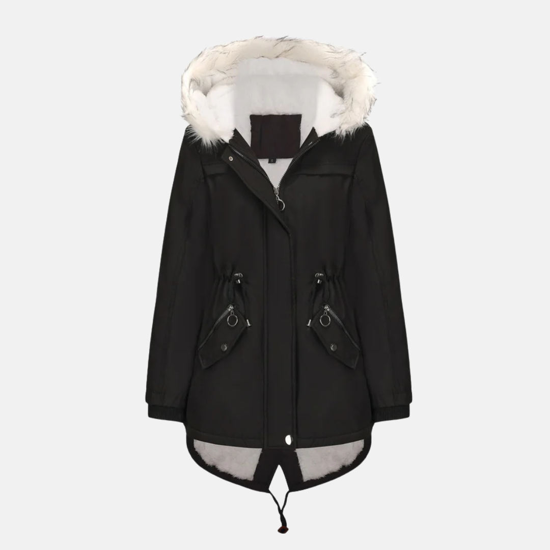 Parka Femme Ajustée Capuche Amovible En Fourrure Synthétique Résistante Aux Intempéries Longueur Mi