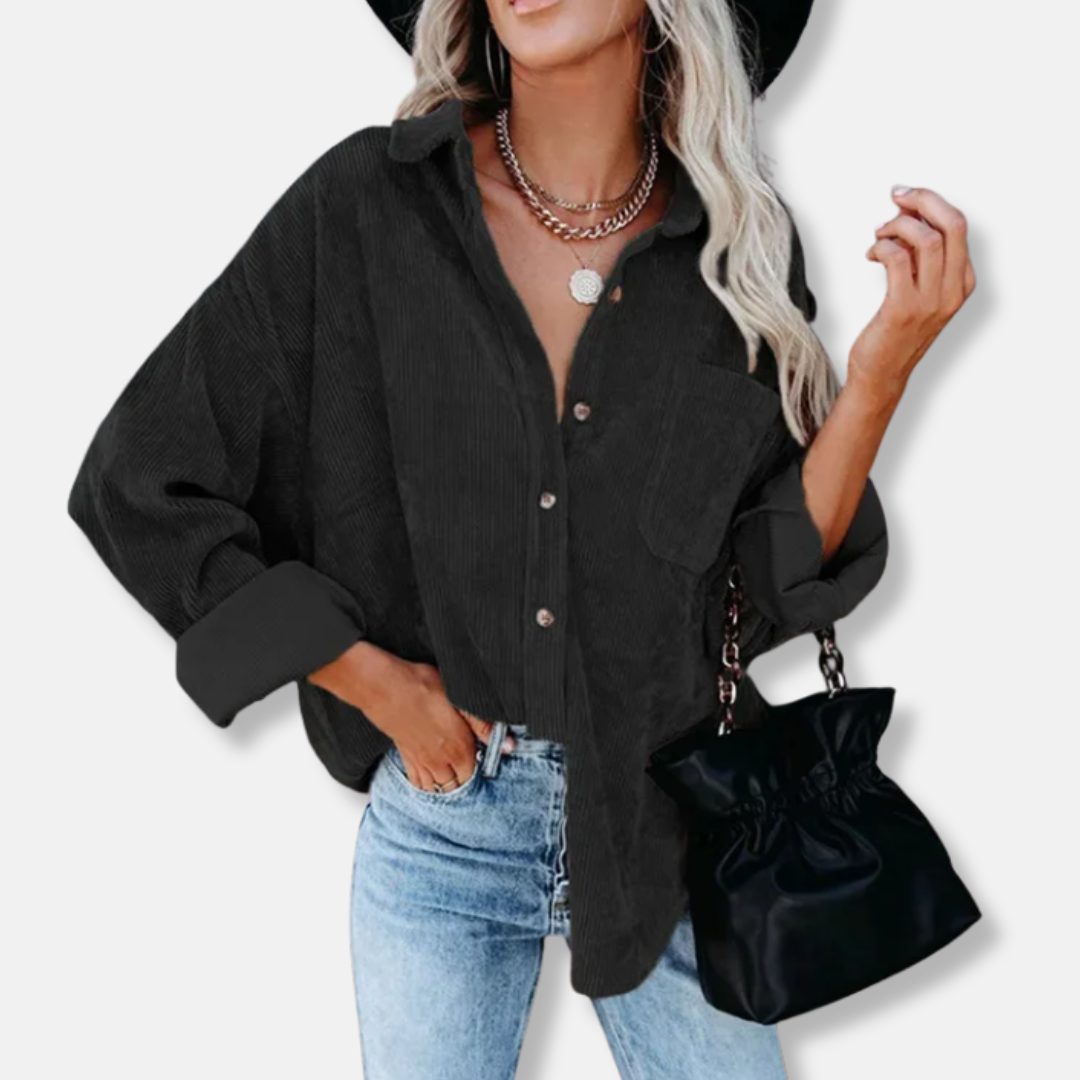 Chemise Velours Côtelé Femme Oversize Col À Revers Manches Longues Chic Décontracté Pour Toutes Saisons