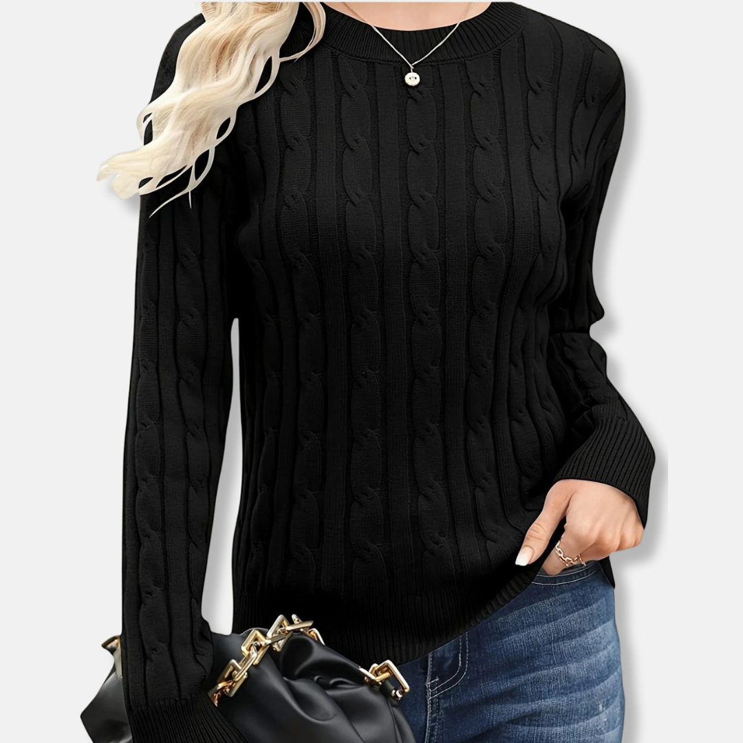 Pull Femme Maille Fine Col Rond Manches Longues Tricot Cable Coupe Décontractée Longueur Sur Les Hanches