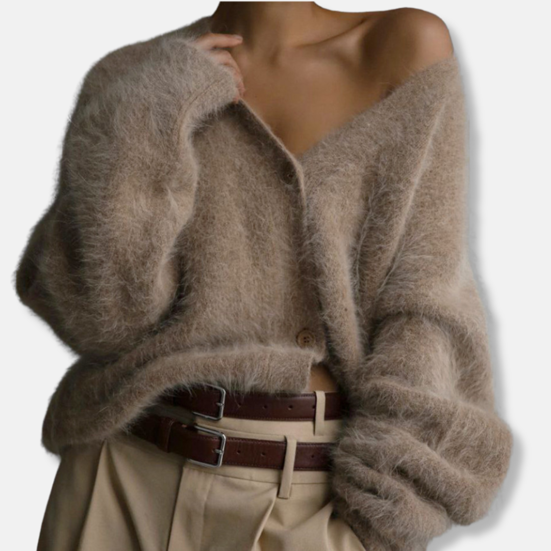 Cardigan Femme En Maille Douce Oversize Col V Avec Fermeture Bouton Unique Pour Un Style Confortable