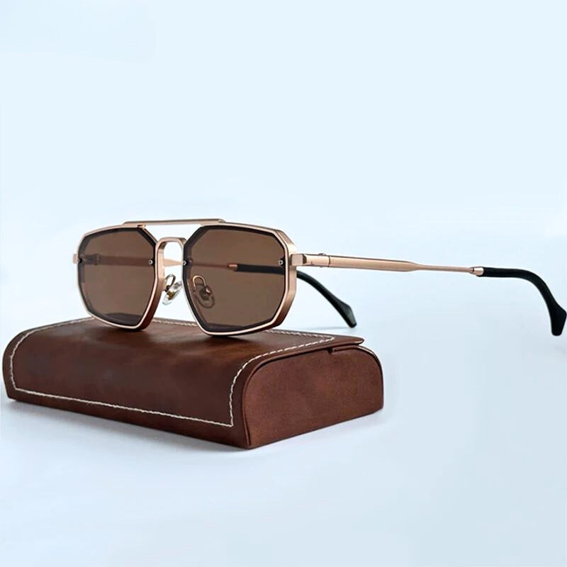 Lunettes Sande Rétro Couvrantes Protection UV Supérieure Pont Double Monture Acier Inoxydable Compatible Ordonnance