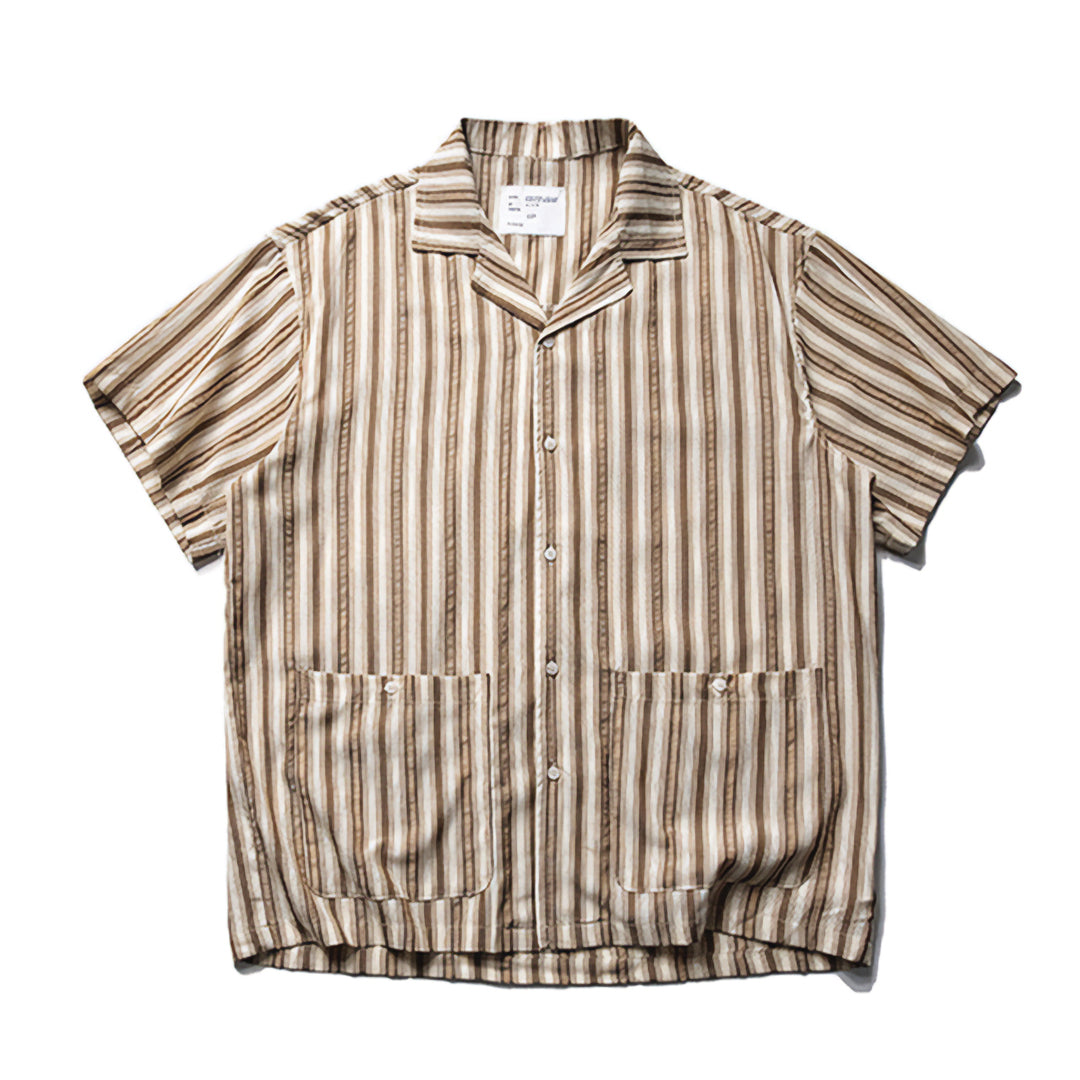 Chemise Camp Collar À Rayures Coastal En Coton Léger Avec Poches Doubles Et 3 Couleurs Vintage