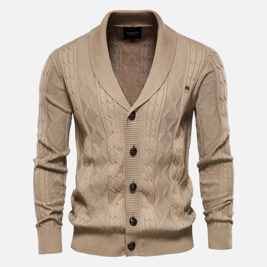Cardigan Tricot James Argyle Motif Diamant Col Châle Par Amawinc Mélange Coton Pour Automne Et Hiver