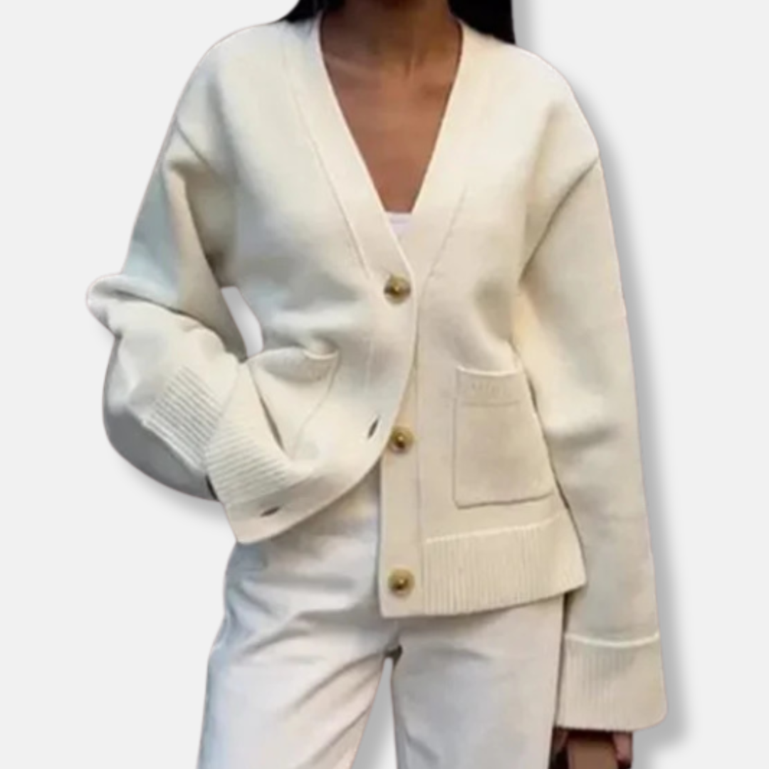 Amawinc Cardigan Tricot Femme Oversize Encolure V Bouton Front Poches Plaquées Bord Côtes Confort