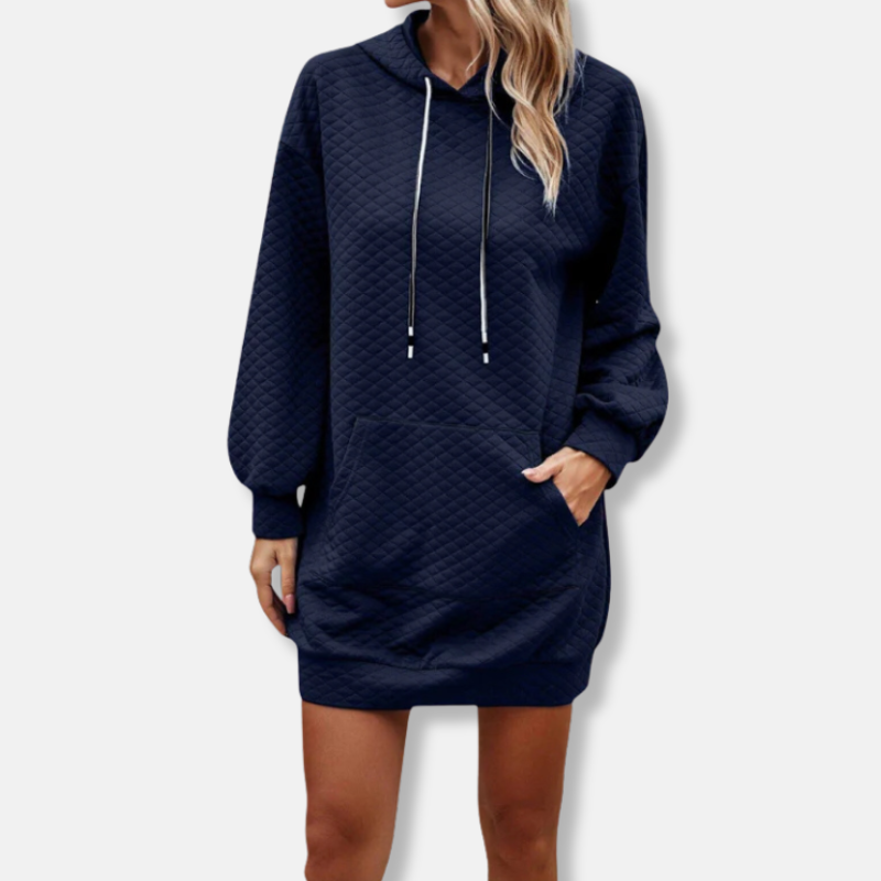 Robe Mini À Capuche Matelassée Texture Diamant Coupe Oversize Avec Poche Et Manches Longues