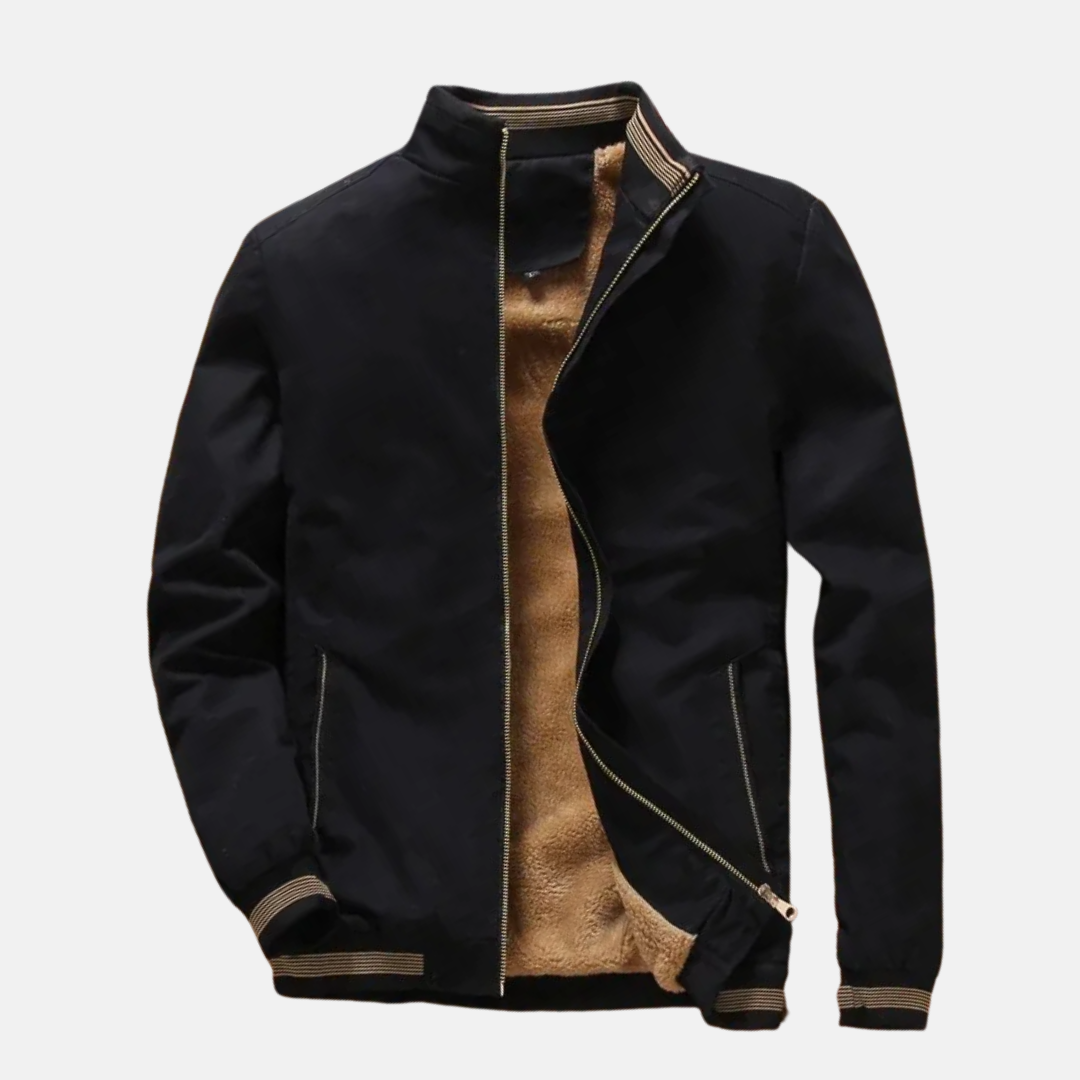 Veste Pilote Homme Amawinc Avec Doublure Polaire Bleu Marine Moderne Bomber Zip Avant Chaude