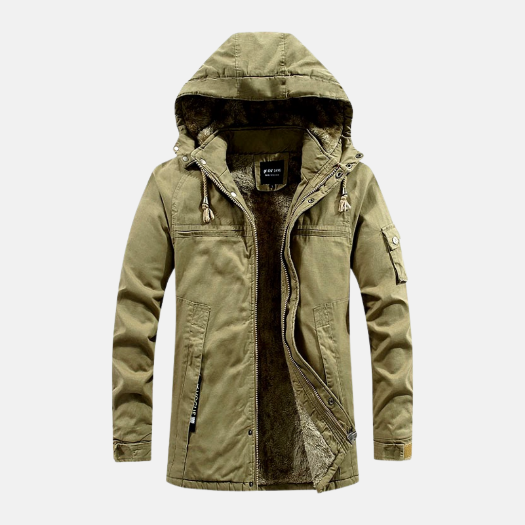 Amawinc Veste Homme Mi Longue Avec Capuche Lourde Doublée Et Poches Utilitaires En Mélange Coton