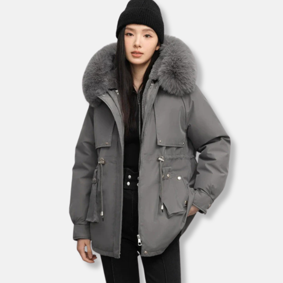 Nordisk Flair Parka Femme Imperméable Avec Col Fourrure Synthétique Et Ceinture À Cordon Mi Cuisse