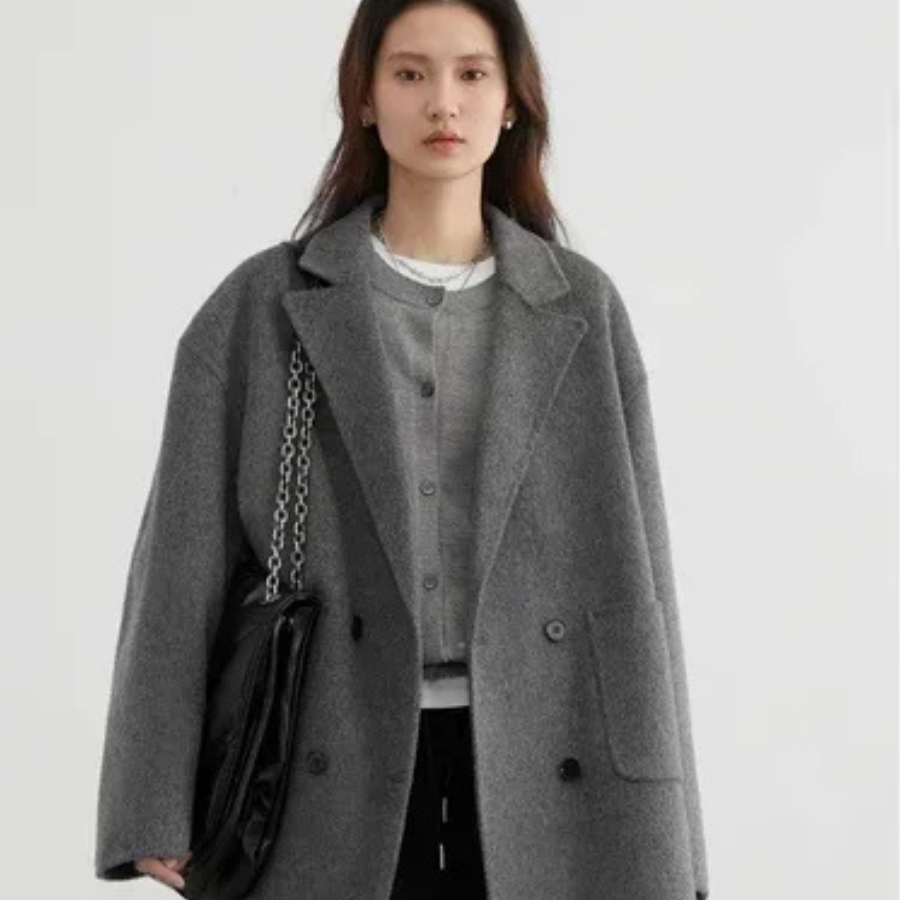 Manteau Trench en Laine Mélangée Luxueux Isolation Supérieure Confort Coupe Oversize Décontractée Boutonnage Double