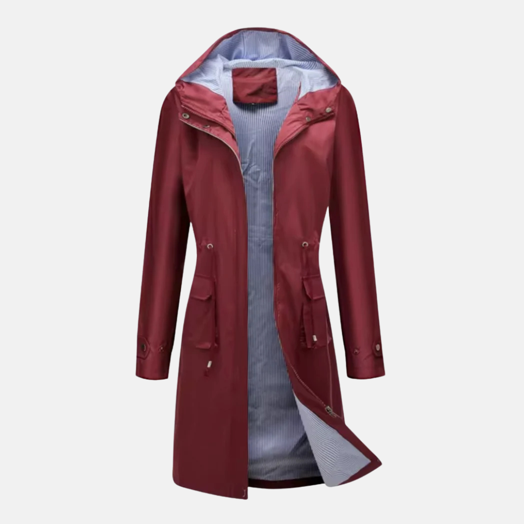 Nordisk-Flair Veste Longue À Capuche Imperméable Pour Femme Avec Taille Ajustable Fermeture Éclair Poches À Rabat