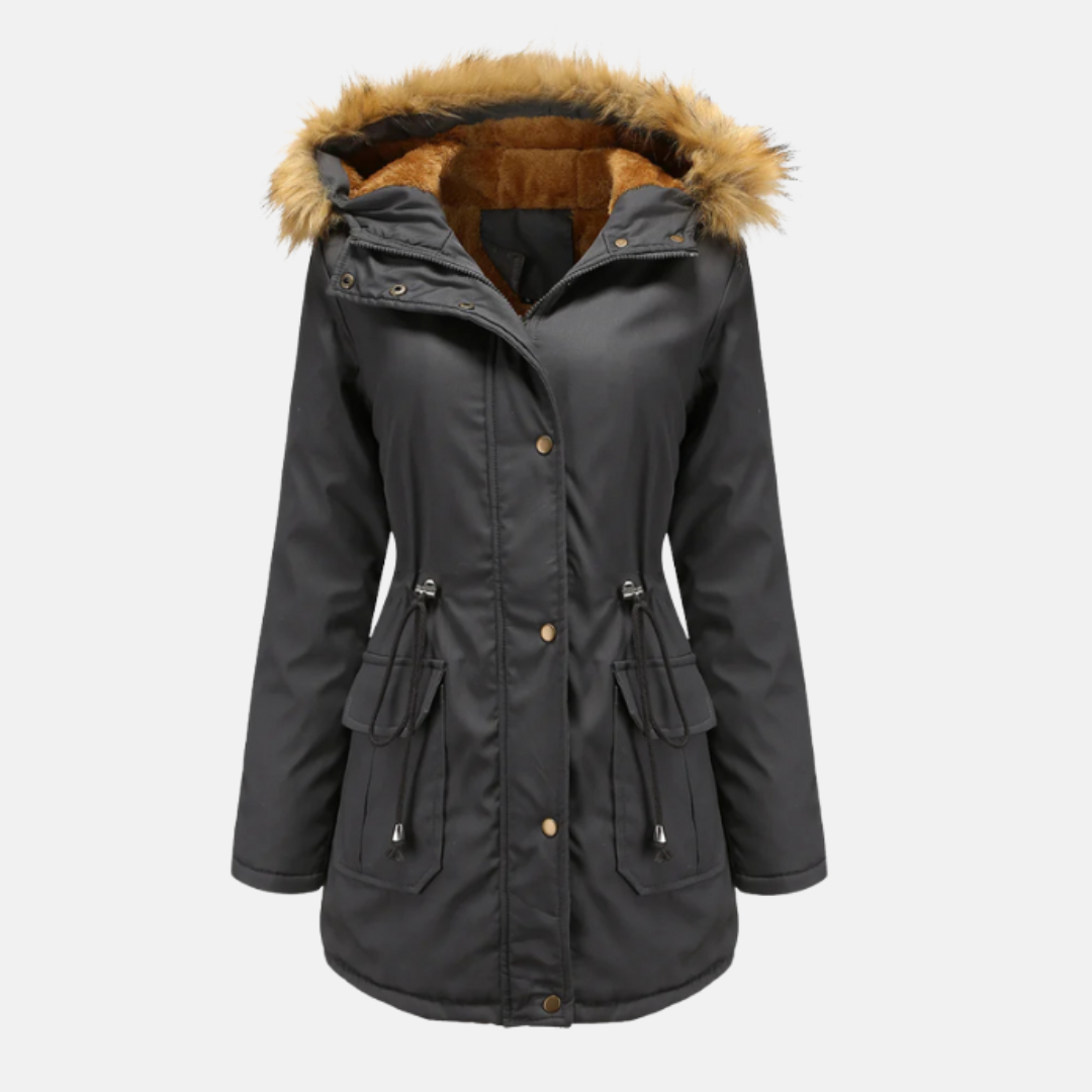 Parka Femme Douillette Avec Doublure Polaire Capuche En Fausse Fourrure Détachable Taille Réglable Longueur Mi Longue