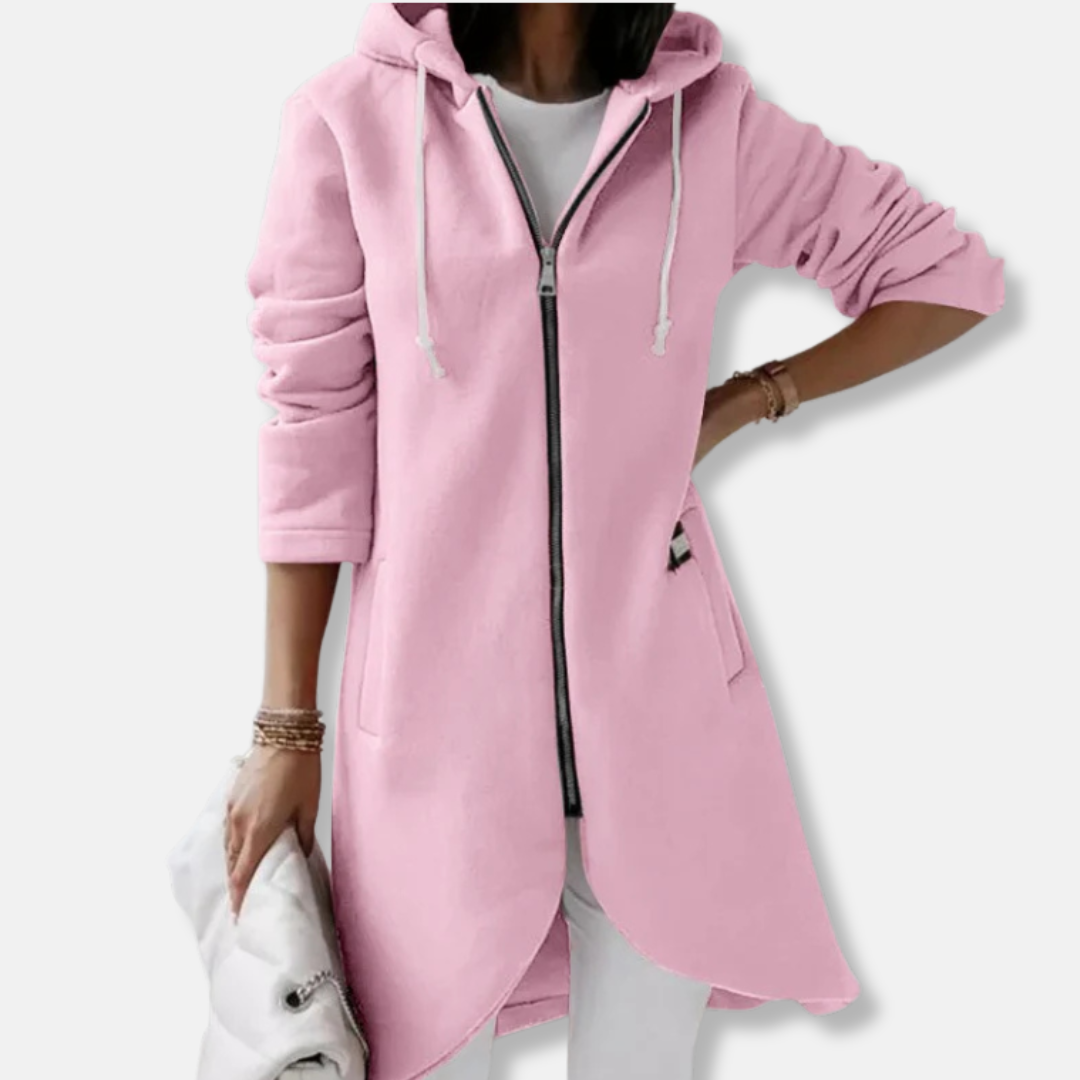 Cardigan Femme À Capuche En Maille Longue Avec Zip Complet Et Ourlet Asymétrique Coupe Décontractée