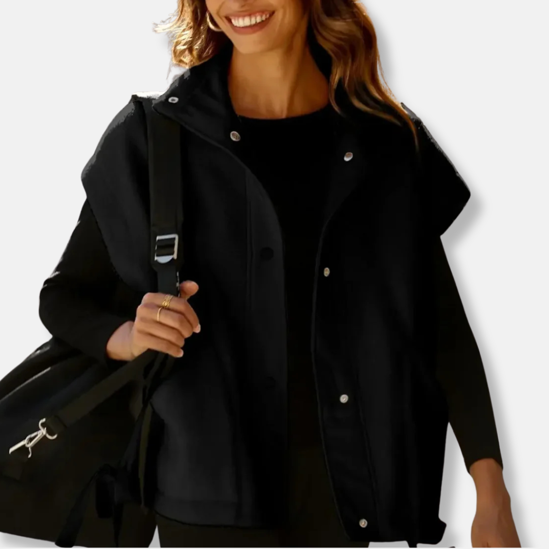 Gilet Femme En Polaire Peluche Coupe Décontractée Oversize Col Montant Fermeture Boutons Pression