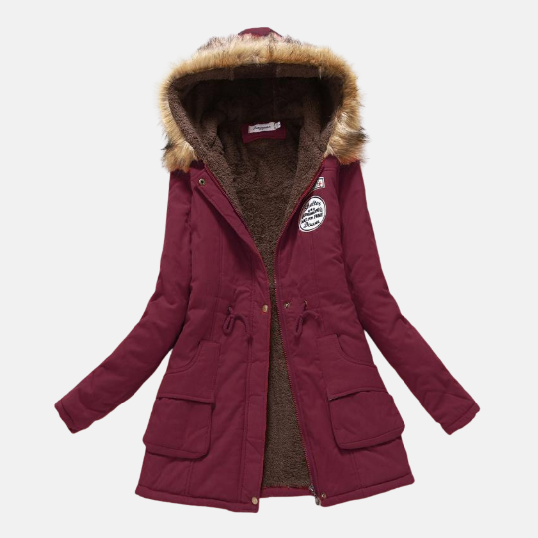 Nordisk Flair Parka Femme Coupe Ajustée Doublure Polaire Capuche Fourrure Synthétique Fermeture Éclair Chaude