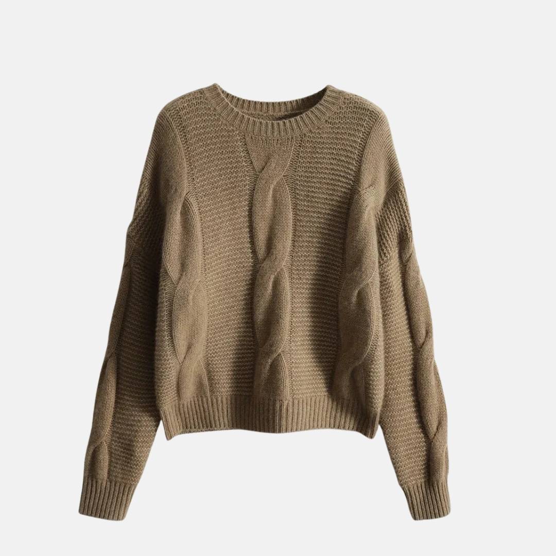 Pull Femme Mélange Tricot Avec Motif Cable Col Rond Manche Longue Confort Décontracté Chic